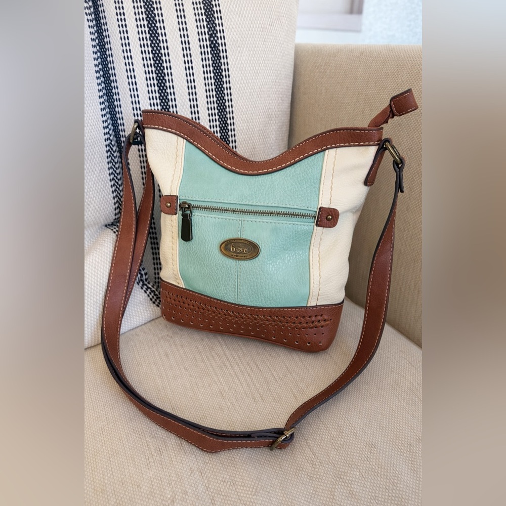 b.o.c. Born Concept Colorblock Crossbody Bag Brown Aqua Cream Faux Leather